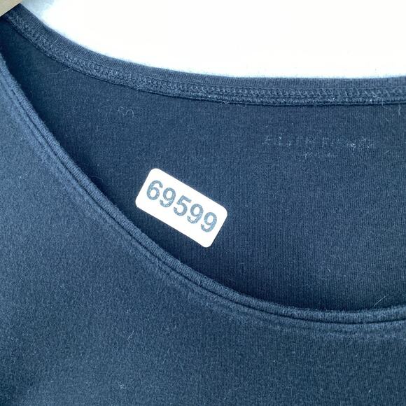 EILEEN FISHER Top L Cotton Interlock Jersey Round Neck Elbow Sleeve Basic Black - Picture 11 of 11